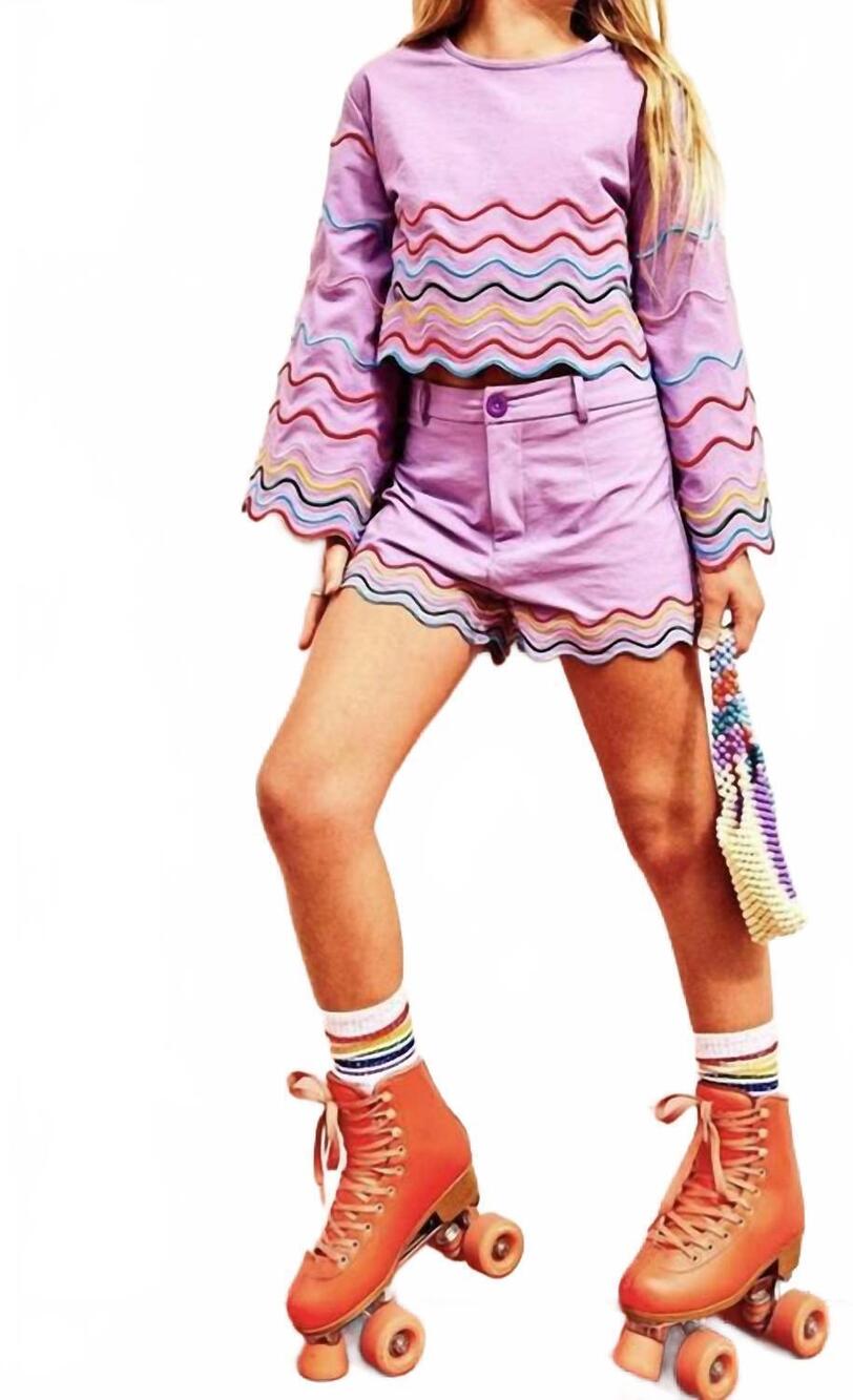 NEW LOLA + THE BOYS girl's wave short set in purple